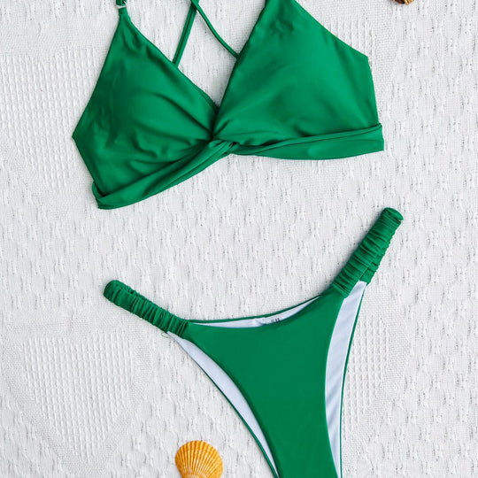 Damen Hochgeschnittener Bikini mit gekreuzten Trägern EB
