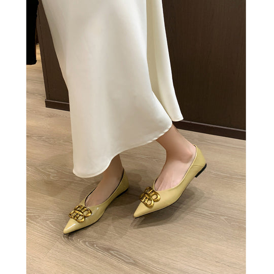 Damen Ballerinas mit elegantem Spitzenbereich und luxuriösem Schnallenakzent EB