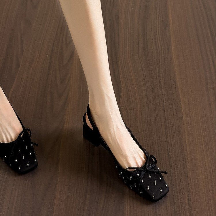 Damen Slingback Ballerinas mit funkelnden Perlen und modischem Schleifen-Detail EB