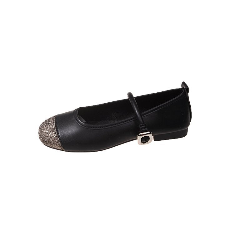 Damen elegante Ballerinas mit funkelndem Zehenbereich und dekorativem Riemen EB