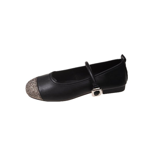 Damen elegante Ballerinas mit funkelndem Zehenbereich und dekorativem Riemen EB