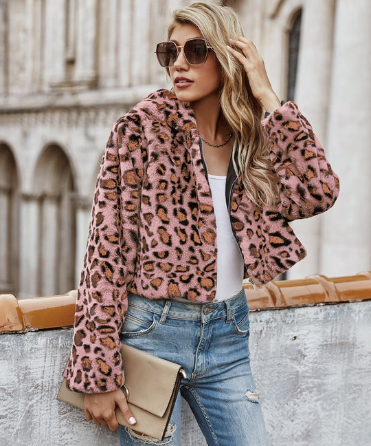 Damen Kuscheljacke im Leopardenmuster EB