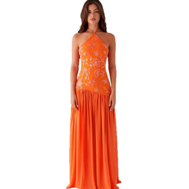 Damen Elegantes Maxikleid mit floralem Print und schwingendem Rock EB