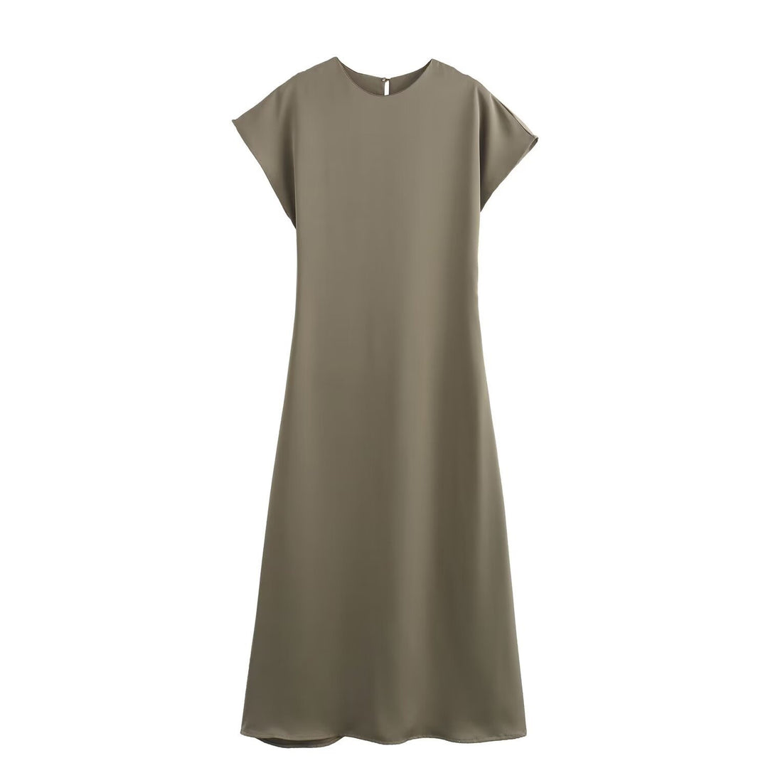Damen elegantes Maxikleid mit fließendem Schnitt und modernem V-Ausschnitt EB