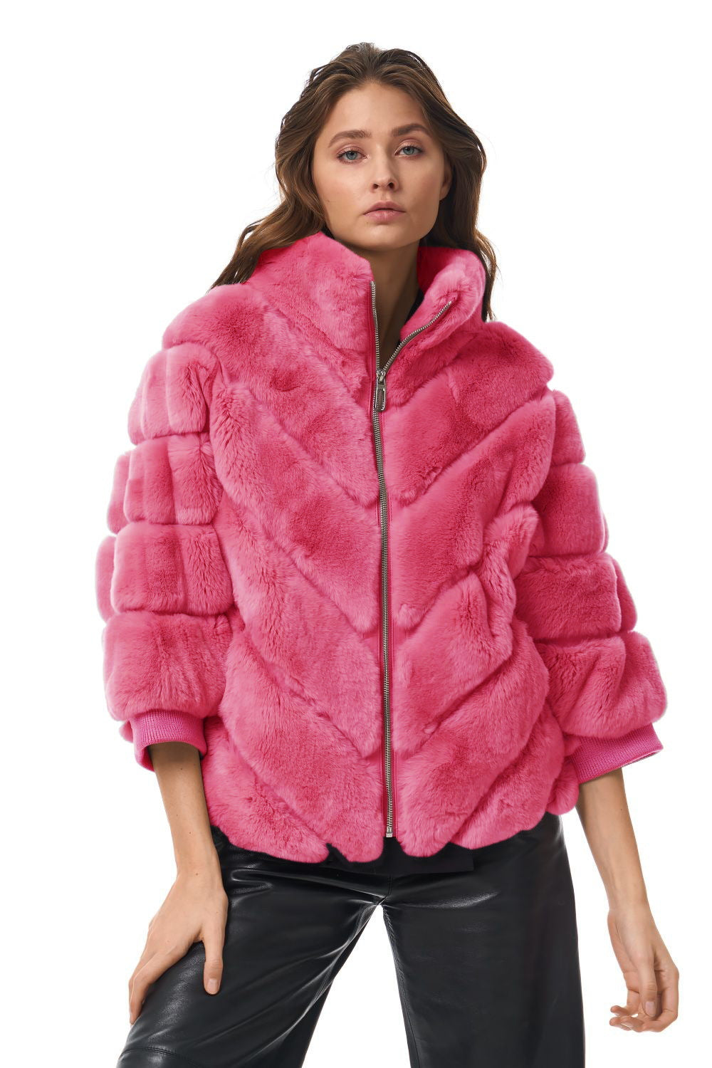 Damen Kuschelige Kunstpelzjacke mit Steppdesign EB