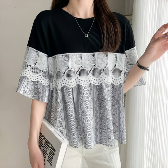 Damen Freizeitbluse mit Spitzenbesatz EB