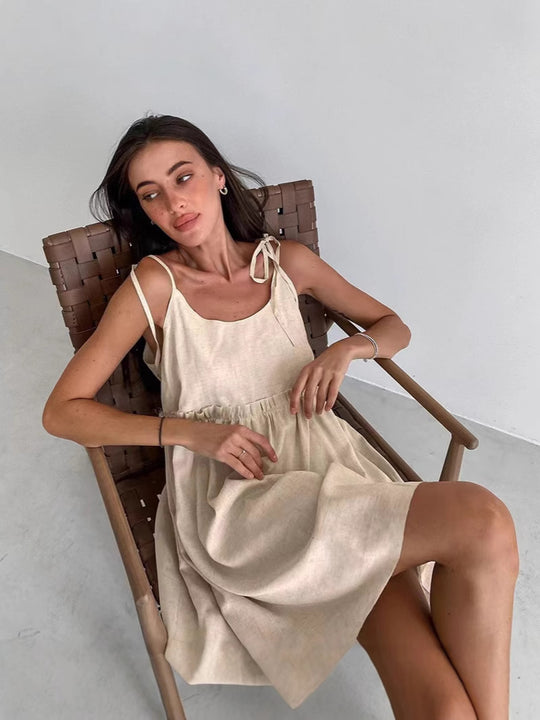 Damen luftiges Sommerkleid mit verstellbaren Trägern und lockerer Silhouette EB