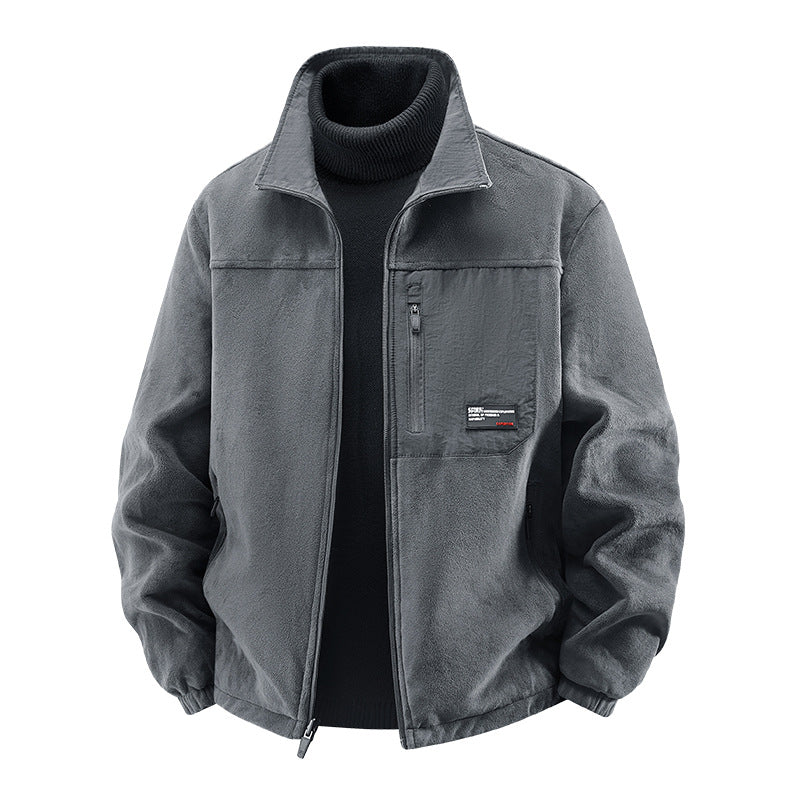 Men's  minimalist stand-collar travel jacket with sealed zip pockets and elastic cuffs EB