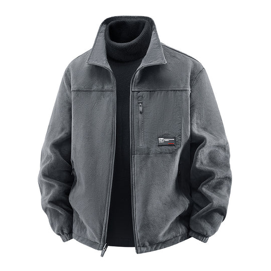 Men's  minimalist stand-collar travel jacket with sealed zip pockets and elastic cuffs EB