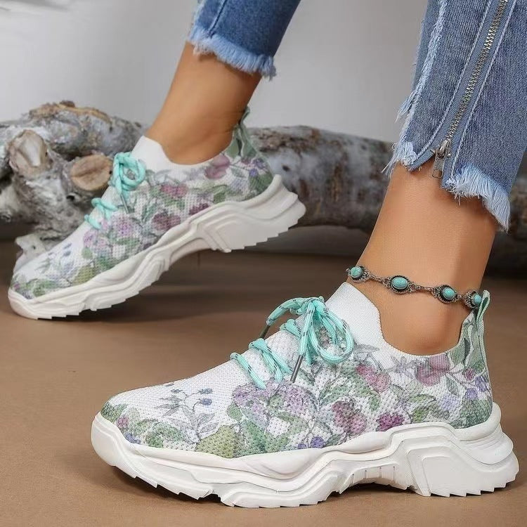 Damen Sportliche Sneaker mit floralem Muster und atmungsaktivem Obermaterial EB
