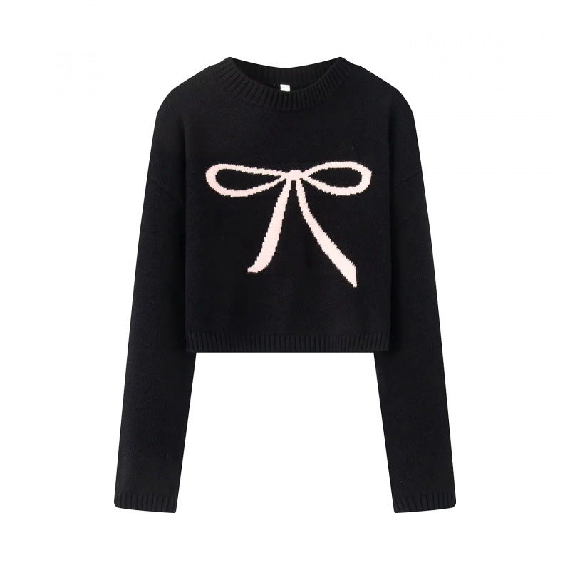 Damen Cropped Pullover mit verspieltem Schleifenmotiv EB