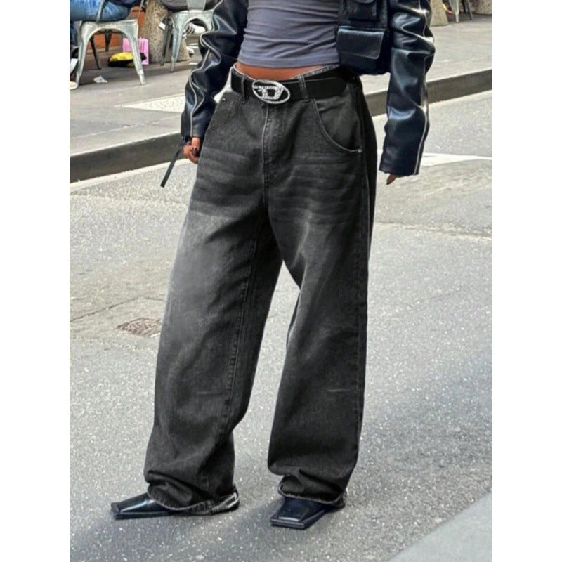 Damen High-Waist Baggy Jeans mit einzigartigem Waschungsverfahren EB