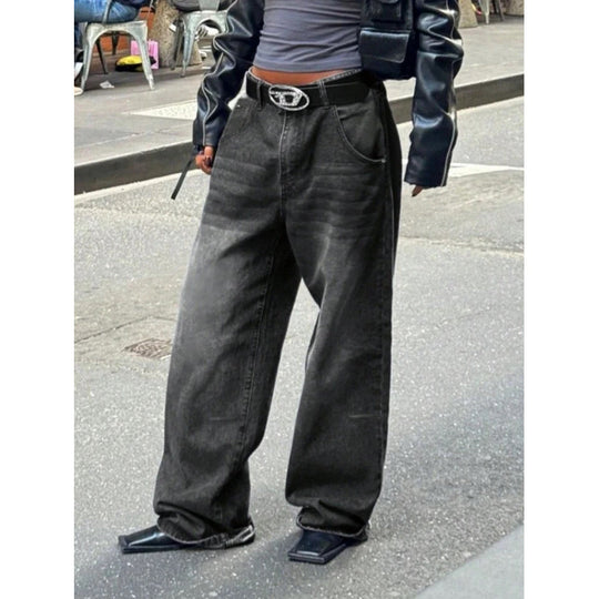Damen High-Waist Baggy Jeans mit einzigartigem Waschungsverfahren EB