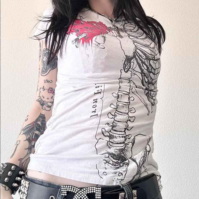 Damen Grafik-T-Shirt mit einzigartigem Skelett-Design EB