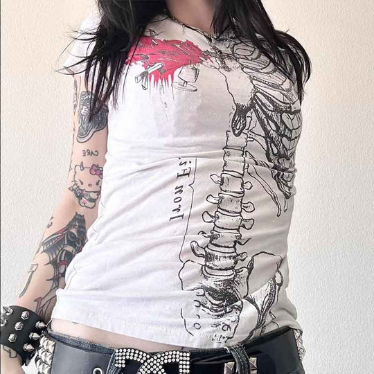 Damen Grafik-T-Shirt mit einzigartigem Skelett-Design EB