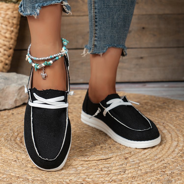 Damen  lässige Leinen-Slipper mit gepolstertem Memory-Fußbett und rutschfester Flexsohle EB