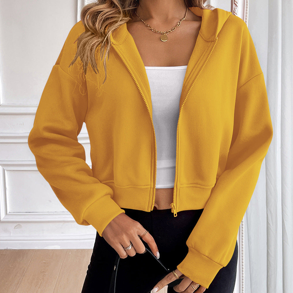Damen cropped Kapuzenjacke mit Reißverschluss und sportlichem Design EB