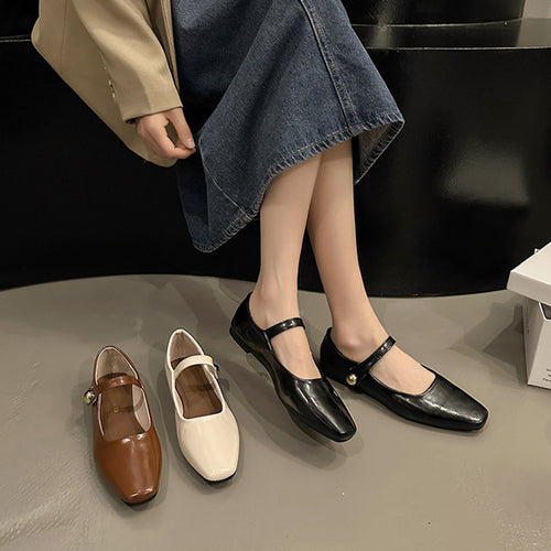 Damen klassische Ballerinas mit elegantem Riemchen und feinem Schnallen-Detail EB