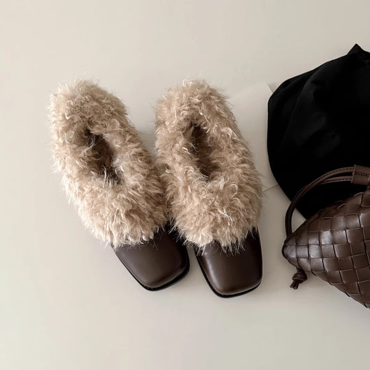 Damen Elegante Booties mit luxuriösem Fellrand und stabilem Blockabsatz EB