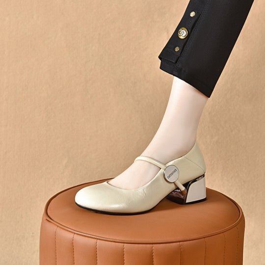 Damen elegante Mary Jane Ballerinas mit herausnehmbarem Fußbett und komfortablem Blockabsatz EB