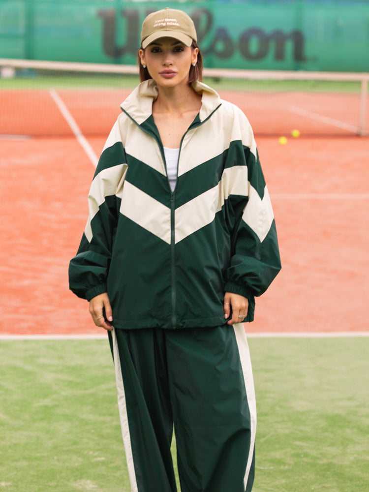 Damen Leichte Windjacke im Colorblock-Design mit Reißverschluss und elastischen Bündchen EB