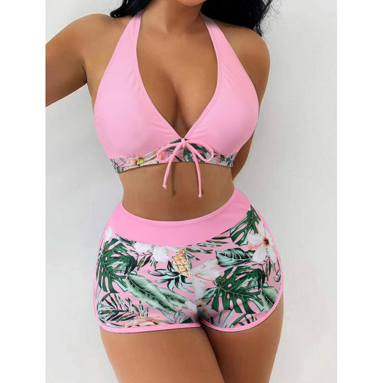 Damen Hochgeschlossen Bikini mit verspieltem Blumenmuster EB