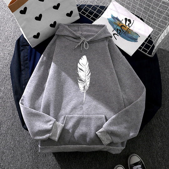 Damen nan Kapuzenpullover mit Fingerherz-Print, Oversize-Schnitt und Kängurutasche EB