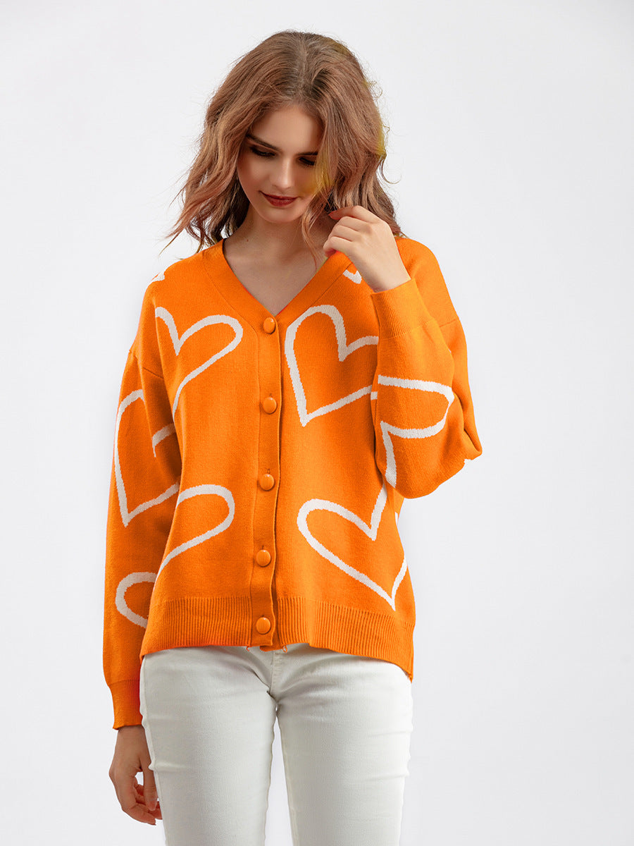 Damen Strickjacke mit Herzmotiv und lockerem Schnitt EB