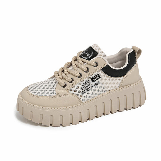 Damen modische Plateau-Sneaker mit atmungsaktivem Netz und robustem Sohlenprofil EB
