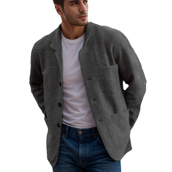 Herren lässige Wolljacke mit praktischen Taschen und Knopfverschluss EB