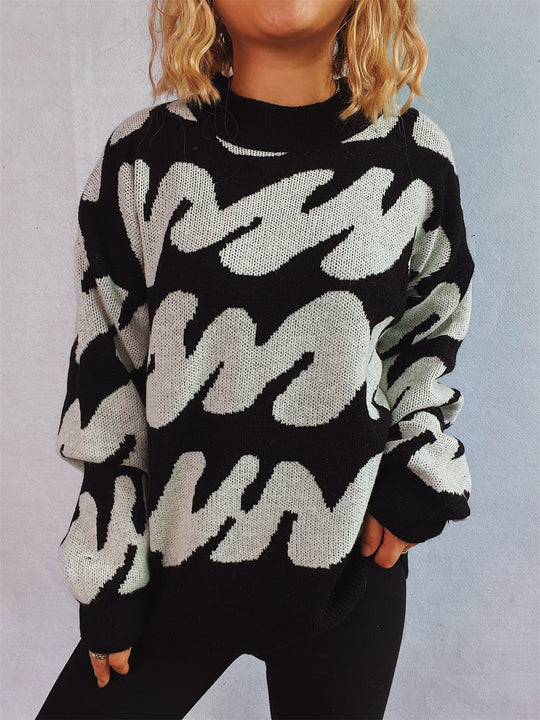 Damen lässiger Pullover mit modernem Farbblockdesign und voluminösen Ärmeln EB
