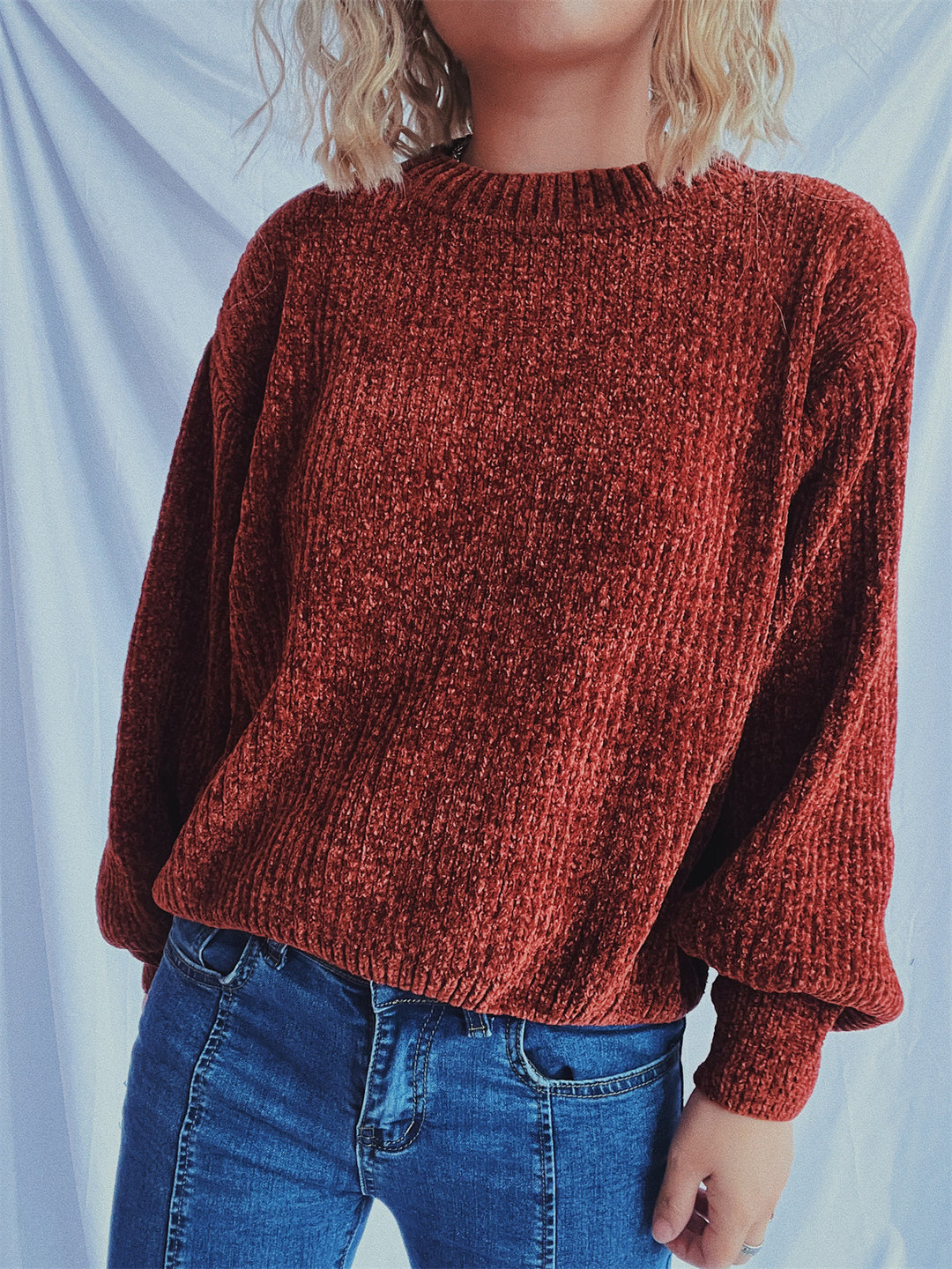 Damen Grobstrickpullover mit weitem Schnitt und strukturiertem Design EB