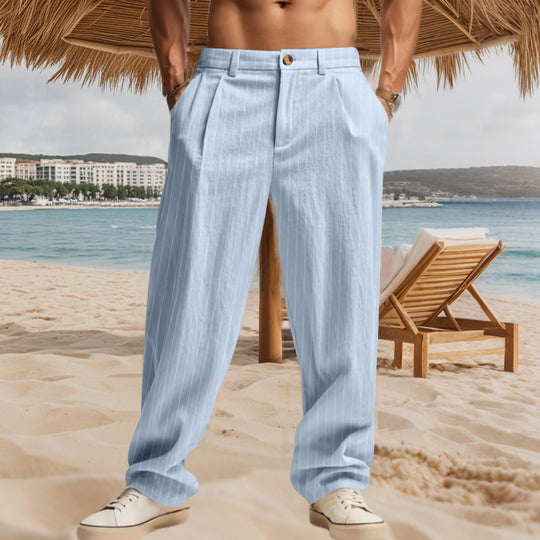 Herren nan lässig-elegante Nadelstreifen-Hose mit Bügelfalte und weitem Bein EB