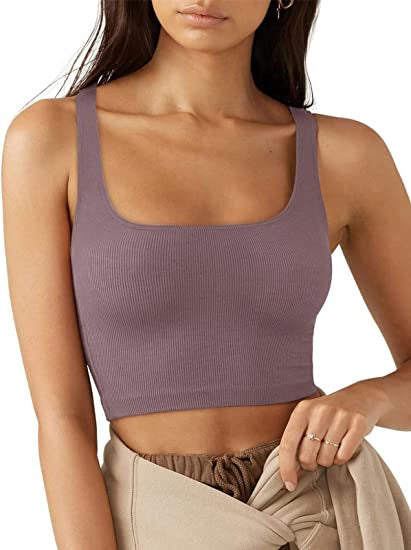 Damen cropped Top mit breiten Trägern und feinem Rippenmuster EB