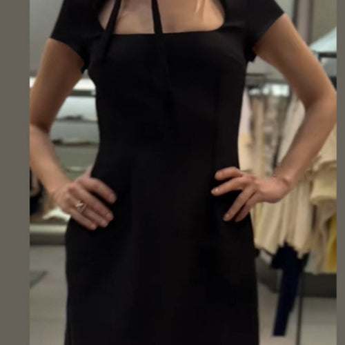 Damen elegantes Minikleid mit Hemdkragen und transparentem Einschnitt EB