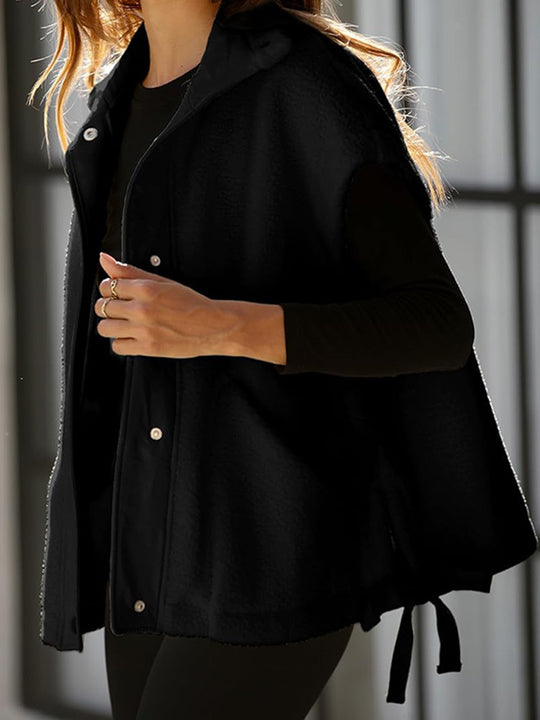 Damen Oversized Fleecewestenjacke mit seitlichen Eingrifftaschen und Druckknopfverschluss EB