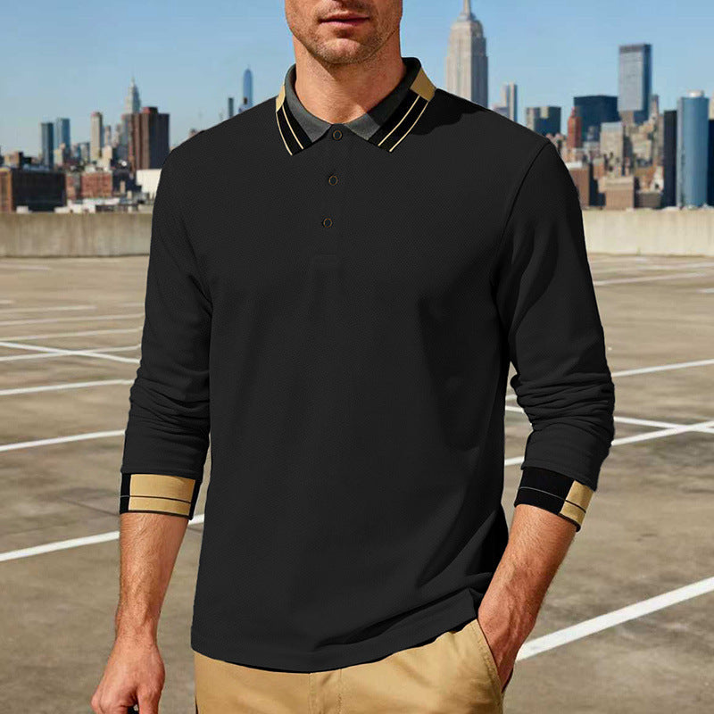 Herren nan langärmeliges Poloshirt mit Kontrastkragen und gerippten Manschetten EB