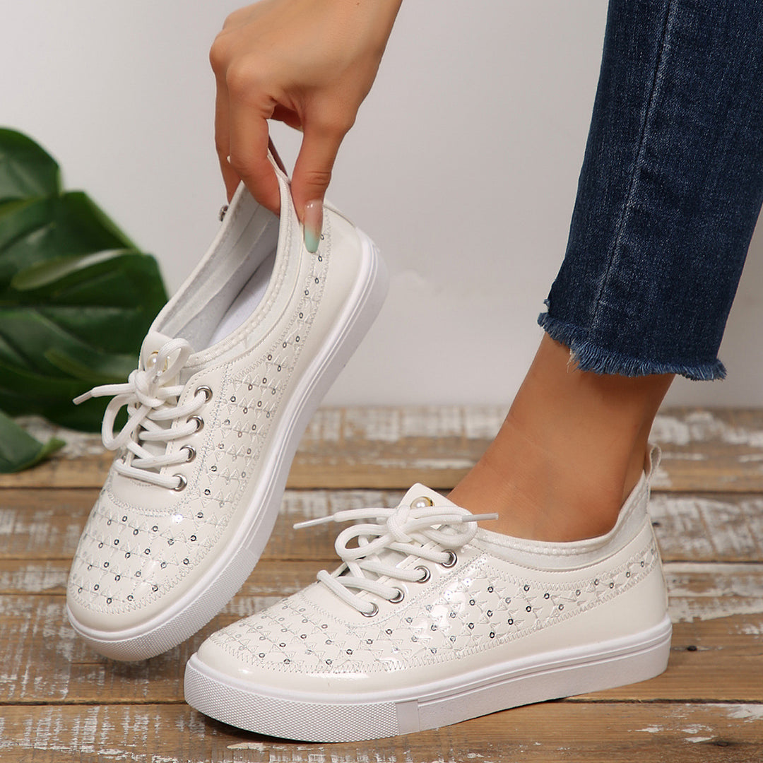 Damen modische Sneakers mit glitzernden Pailletten und präziser Schnürung EB