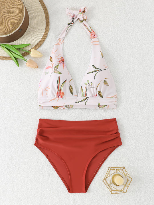 Damen Strand-Bikini-Set mit verstellbarem Halteroberteil und figurbetonenden Hochbundhosen EB