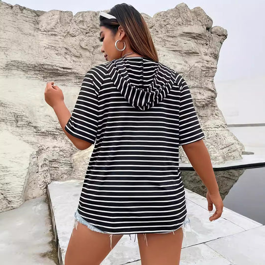 Damen Strickjacke mit Kapuze und Streifen EB