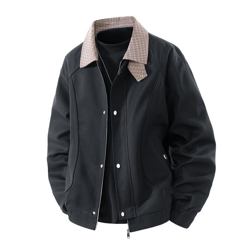 Herren leichte Harringtonjacke im Veloursleder‑Look mit Hemdkragen, durchgehendem Reißverschluss und elastischem Saum EB