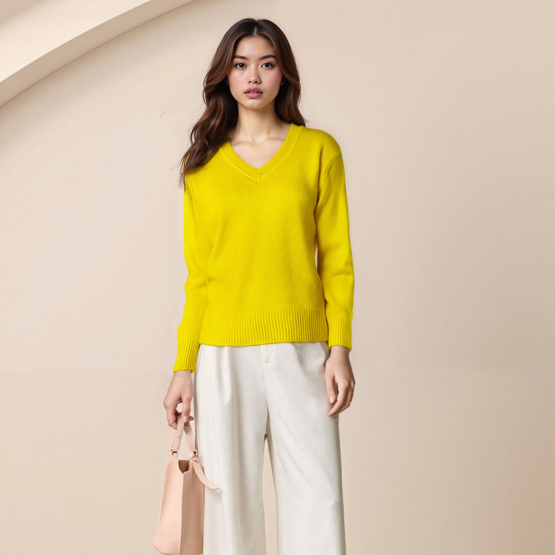 Damen Pullover mit V-Ausschnitt und strukturierter Optik EB