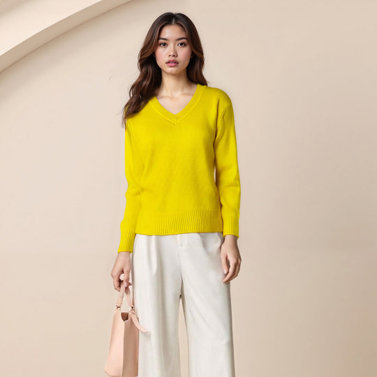 Damen Pullover mit V-Ausschnitt und strukturierter Optik EB
