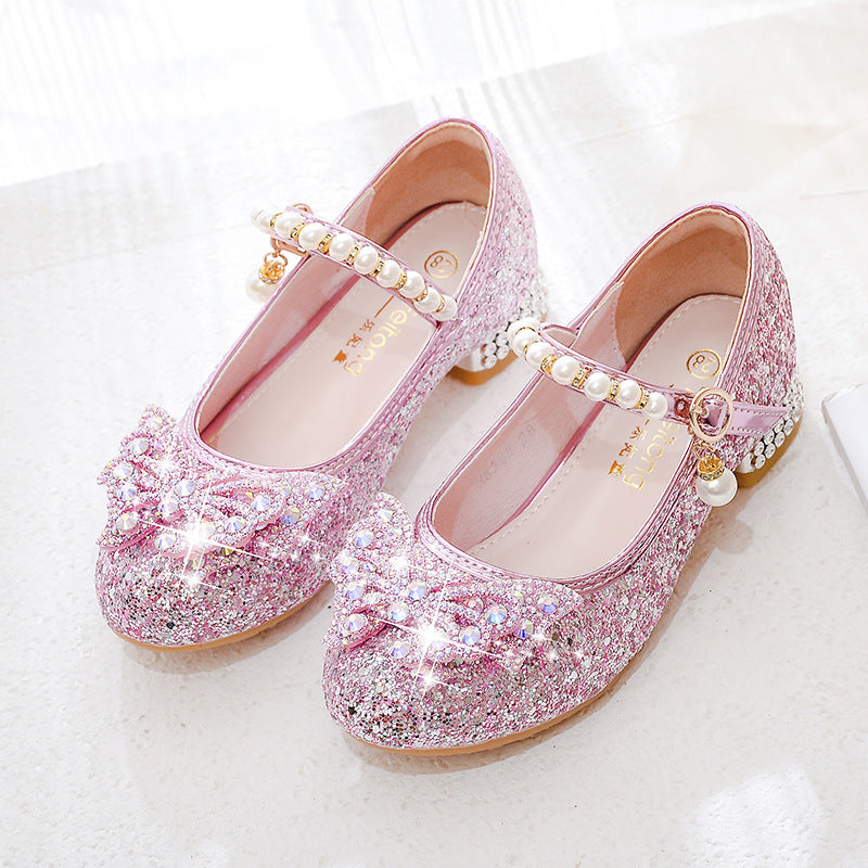 Mädchen Glitzernde Ballerinas mit dekorativen Strass- und Perlenschleifen EB