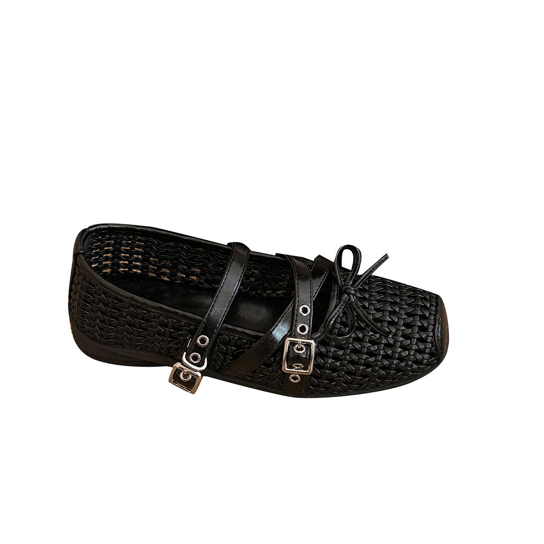 Damen modische Mokassins mit geflochtenem Design und verstellbarem Riemen EB