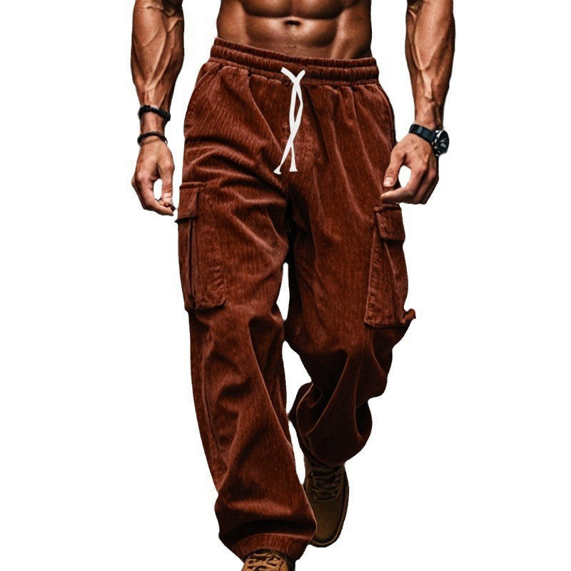 Herren nan lockere Cord-Cargo-Hose mit elastischem Tunnelzugbund, aufgesetzten Klappentaschen und entspannter Silhouette EB