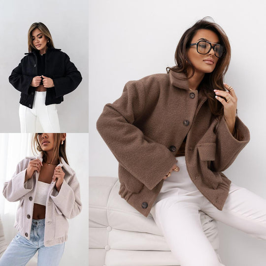 Damen Kuschelige Overshirtjacke im lässigen Stil mit praktischen Taschen und Knopfverschluss EB