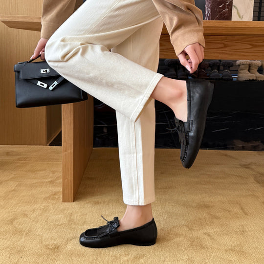 Damen elegante Mokassins mit modischem Fransen-Design und dekorativen Schleifen EB