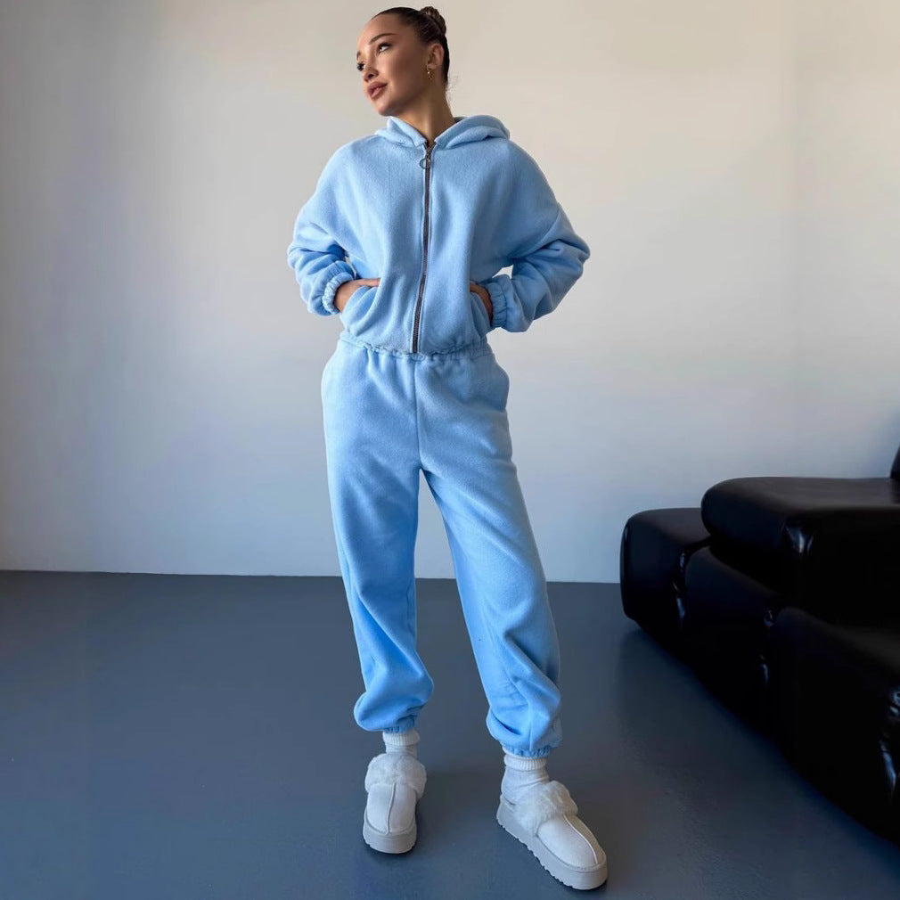 Damen kuscheliges Fleece-Hoodie und Jogginghose Lounge-Set mit Reißverschluss Kapuze elastischem Bund Eichborn Berlin