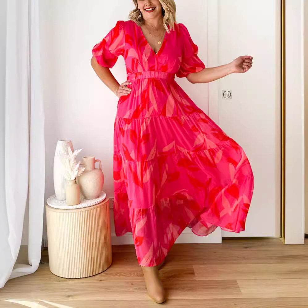 Damen Maxikleid mit voluminösen Ärmeln und schwingendem Saum Heidi-Mode